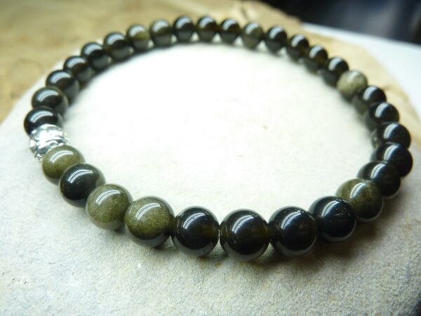 Bracelet Obsidienne dorée - Perles rondes 6 mm