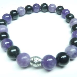 Bracelet Lépidolite-Améthyste-Obsidienne oeil céleste - Perles rondes 6 mm