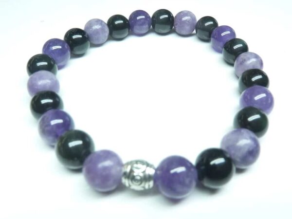 Bracelet Lépidolite-Améthyste-Obsidienne oeil céleste - Perles rondes 6 mm