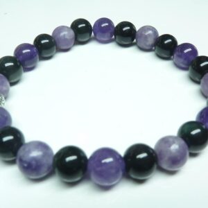 Bracelet Lépidolite-Améthyste-Obsidienne oeil céleste - Perles rondes 6 mm