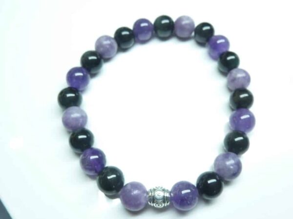 Bracelet Lépidolite-Améthyste-Obsidienne oeil céleste - Perles rondes 6 mm