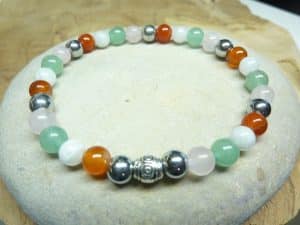 Bracelet Pierre de lune-Quartz rose-Cornaline-Hématite-Aventurine verte