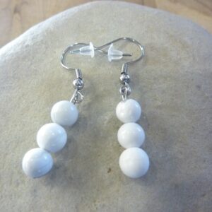 Boucles d'oreilles Howlite - Perles rondes 6 mm