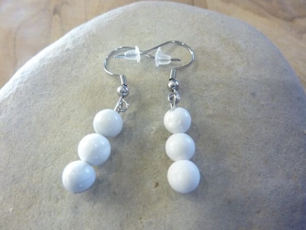 Boucles d'oreilles Howlite - Perles rondes 6 mm