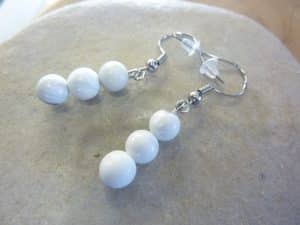 Boucles d'oreilles Howlite - Perles rondes 6 mm