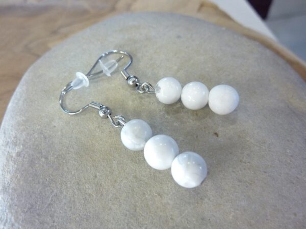 Boucles d'oreilles Howlite - Perles rondes 6 mm