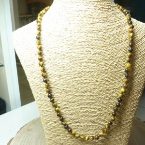 Collier Oeil de tigre - Perles rondes 6 mm L 62 cm