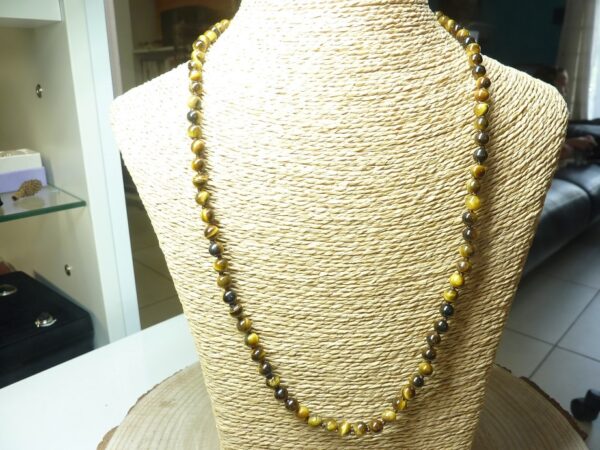 Collier Oeil de tigre - Perles rondes 6 mm L 62 cm