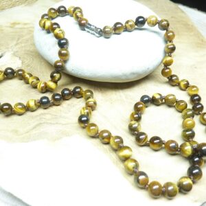 Collier Oeil de tigre - Perles rondes 6 mm L 62 cm