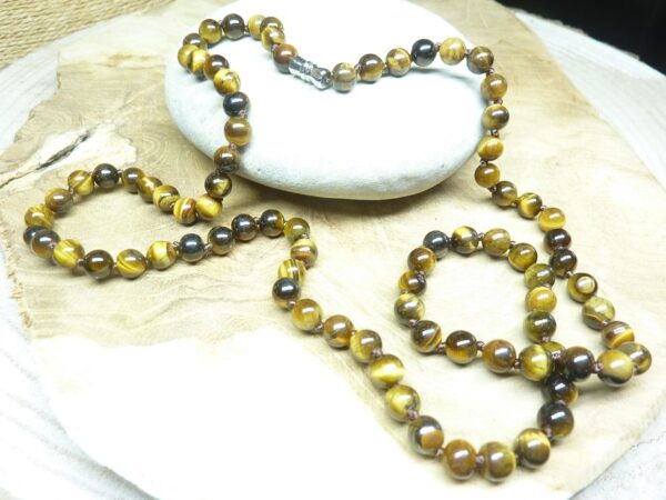 Collier Oeil de tigre - Perles rondes 6 mm L 62 cm