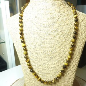 Collier Oeil de tigre - Perles rondes 8 mm L 64 cm