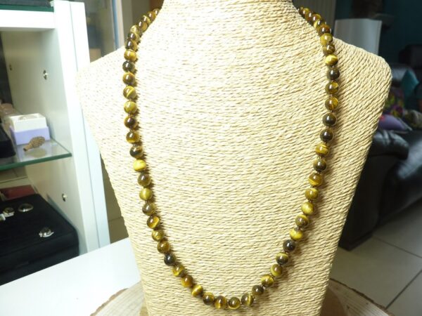 Collier Oeil de tigre - Perles rondes 8 mm L 64 cm