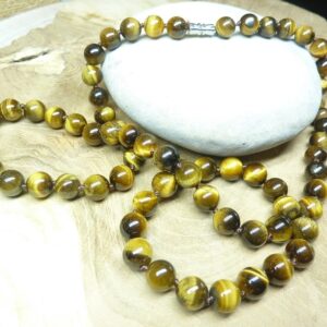 Collier Oeil de tigre - Perles rondes 8 mm L 64 cm