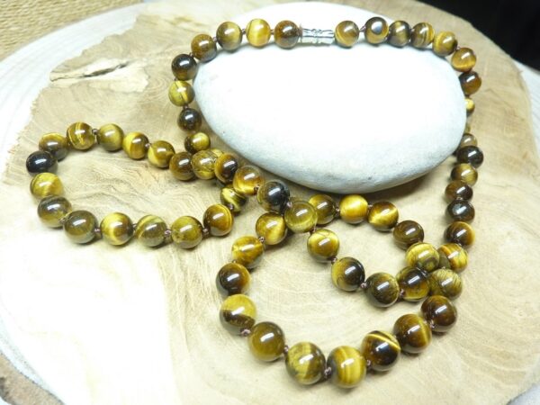 Collier Oeil de tigre - Perles rondes 8 mm L 64 cm