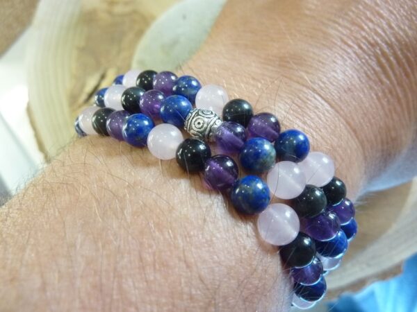Collier Améthyste-Lapis Lazuli-Obsidienne oeil céleste-Quartz rose