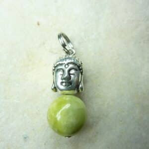 Pendentif Péridot-Bouddha-Perles rondes 10 mm