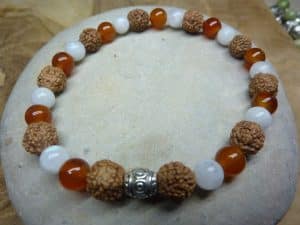 Bracelet Pierre de lune-Cornaline-Rudraksha perles rondes 8-6 mm