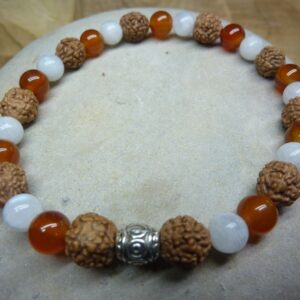 Bracelet Pierre de lune-Cornaline-Rudraksha perles rondes 8-6 mm