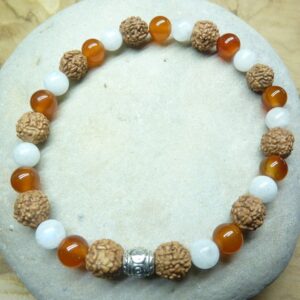 Bracelet Pierre de lune-Cornaline-Rudraksha perles rondes 8-6 mm