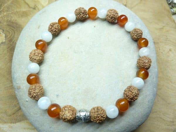 Bracelet Pierre de lune-Cornaline-Rudraksha perles rondes 8-6 mm