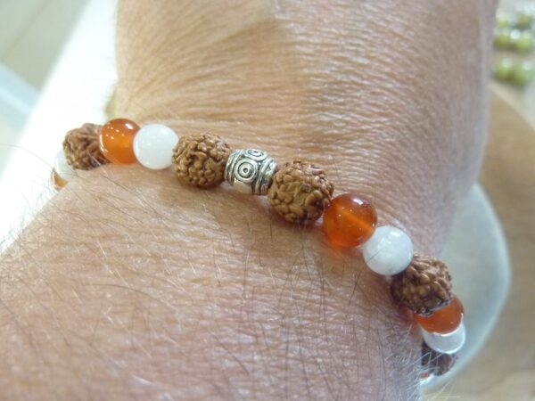 Bracelet Pierre de lune-Cornaline-Rudraksha perles rondes 8-6 mm
