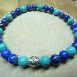 Bracelet Turquoise-Lapis lazuli - perles rondes 6 mm