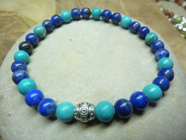 Bracelet Turquoise-Lapis lazuli - perles rondes 6 mm