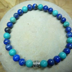 Bracelet Turquoise-Lapis lazuli - perles rondes 6 mm