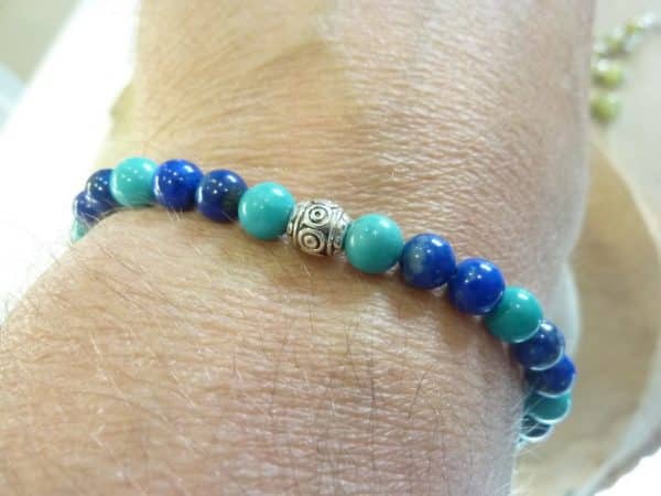 Bracelet Turquoise-Lapis lazuli - perles rondes 6 mm