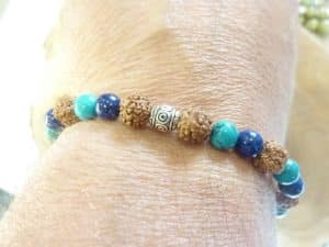 Bracelet Turquoise-Lapis lazuli-Rudraksha perles rondes 8-6 mm