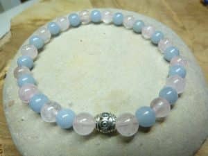 Bracelet Quartz rose-Angèlite - perles rondes 6 mm