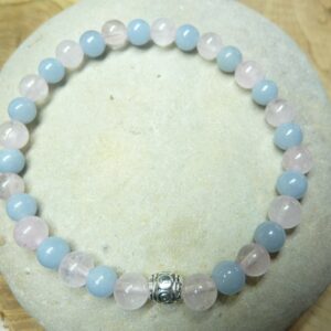 Bracelet Quartz rose-Angèlite - perles rondes 6 mm