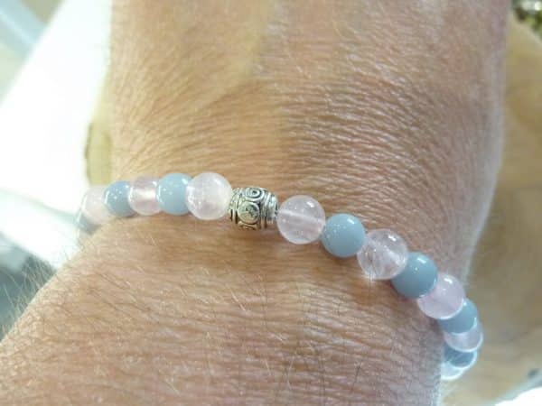 Bracelet Quartz rose-Angèlite - perles rondes 6 mm