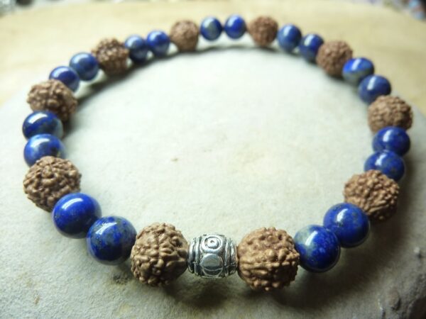 Bracelet Lapis lazuli-Rudraksha perles rondes 8-6 mm