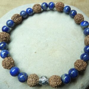 Bracelet Lapis lazuli-Rudraksha perles rondes 8-6 mm