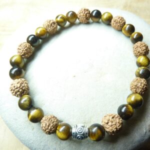 Bracelet Oeil de tigre-Rudraksha perles rondes 8-6 mm