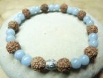 Bracelet Angélite-Rudraksha perles rondes 8-6 mm