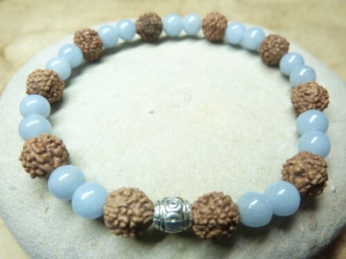 Bracelet Angélite-Rudraksha perles rondes 8-6 mm