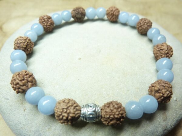 Bracelet Angélite-Rudraksha perles rondes 8-6 mm