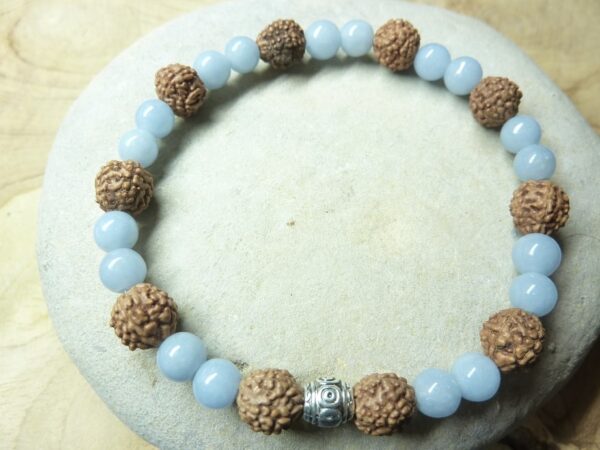 Bracelet Angélite-Rudraksha perles rondes 8-6 mm