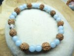 Bracelet Angélite-Rudraksha perles rondes 8-6 mm
