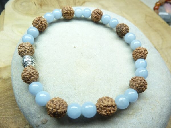Bracelet Angélite-Rudraksha perles rondes 8-6 mm