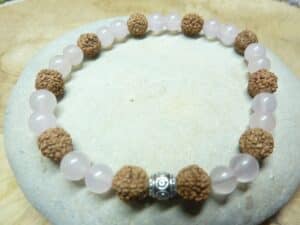 Bracelet Quartz rose-Rudraksha perles rondes 8-6 mm