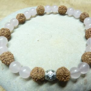 Bracelet Quartz rose-Rudraksha perles rondes 8-6 mm