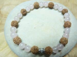 Bracelet Quartz rose-Rudraksha perles rondes 8-6 mm