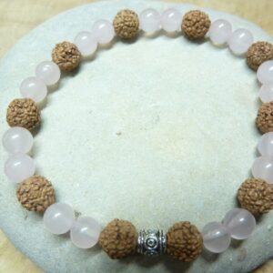 Bracelet Quartz rose-Rudraksha perles rondes 8-6 mm