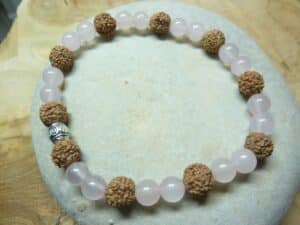 Bracelet Quartz rose-Rudraksha perles rondes 8-6 mm