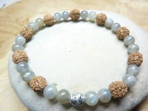 Bracelet Labradorite-Rudraksha perles rondes 8-6 mm