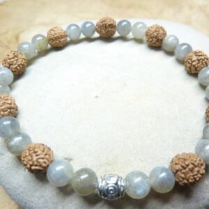 Bracelet Labradorite-Rudraksha perles rondes 8-6 mm