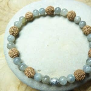 Bracelet Labradorite-Rudraksha perles rondes 8-6 mm